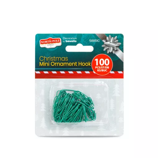 Mini karácsonyfadísz akasztó – zöld – 100 db / csomag