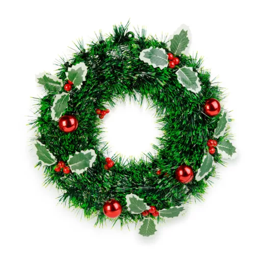 Karácsonyi koszorú - magyallal és díszgömbökkel – 40 cm