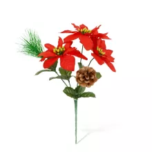 Mikulásvirág dekoráció – 3 virággal, tobozzal – sötétpiros – 34 cm