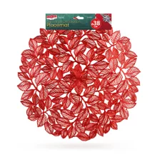 Tányéralátét - piros  - fémes hatású - kör - PVC - 38 cm