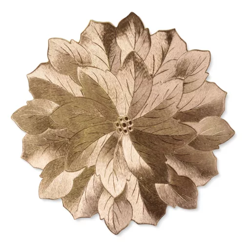 Tányéralátét - arany - fémes hatású - virág - PVC - 38 cm