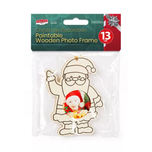 Karácsonyi dekoráció - festhető fa fotókeret - Mikulás - 13 cm - akasztható