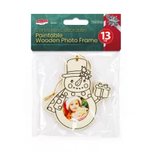 Karácsonyi dekoráció - festhető fa fotókeret - hóember - 13 cm - akasztható