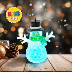 Karácsonyi LED-es hóember - zöld - RGB LED - 9 x 8 x 5 cm