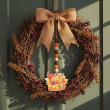 Őszi dekoráció - bőség kosár - akasztható - fa - 29 x 9 cm