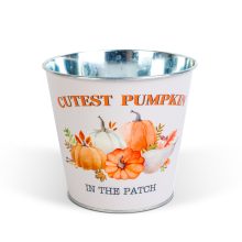 Őszi dekoráció - fém kaspó, vödör - tökös - 15 x 13,7 cm