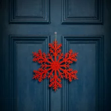 Karácsonyi dekoráció - jégkristály - glitteres piros - akasztható - 31 cm