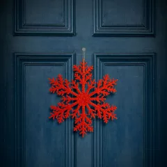   Karácsonyi dekoráció - jégkristály - glitteres piros - akasztható - 31 cm
