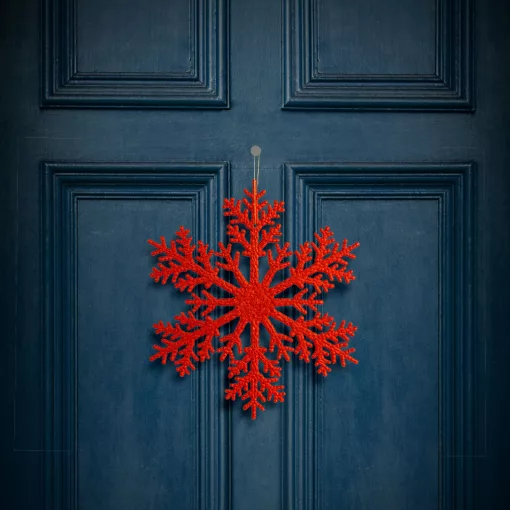 Karácsonyi dekoráció - jégkristály - glitteres piros - akasztható - 31 cm