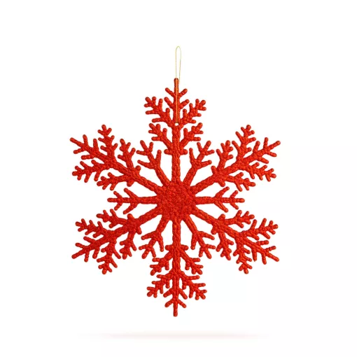 Karácsonyi dekoráció - jégkristály - glitteres piros - akasztható - 31 cm
