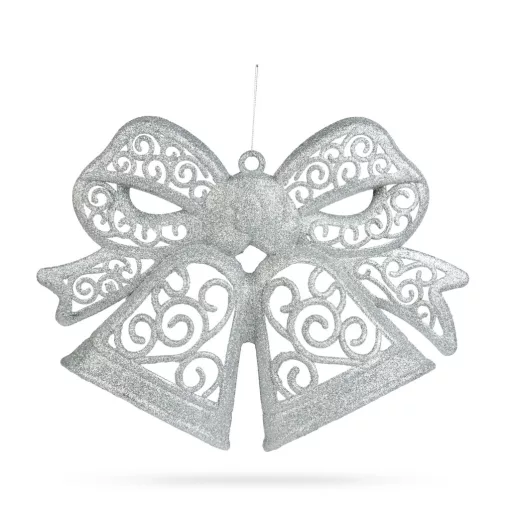 Karácsonyi dekoráció - masni - akasztható - ezüst - 35 cm