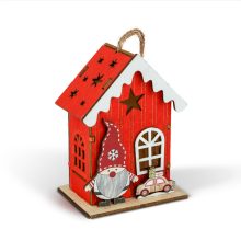 Karácsonyi LED-es dekoráció - házikó manóval - melegfehér LED, piros - 7,5 x 5 x 10 cm - 2 féle