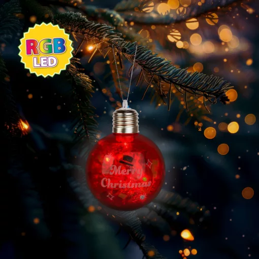 Karácsonyi LED-es gömb - RGB LED - átlátszó - műanyag - 8 cm - 3 x LR44