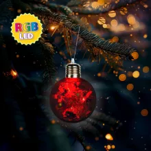 Karácsonyi LED-es gömb - RGB LED - átlátszó - műanyag - 8 cm - 3 x LR44
