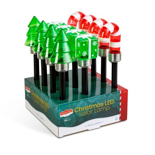 Karácsonyi szolár lámpa - LED - ajándék, fenyőfa, cukorbot - 37 x 7 x 7 cm