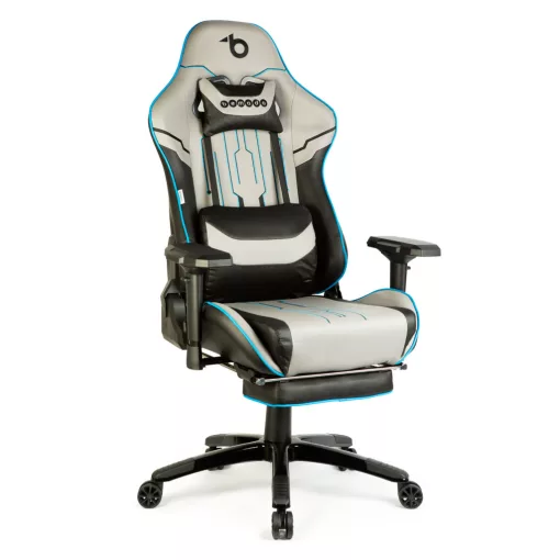 Gamer szék párnával - szürke/fekete/kék - 84 x 52 / 48 x 50 cm