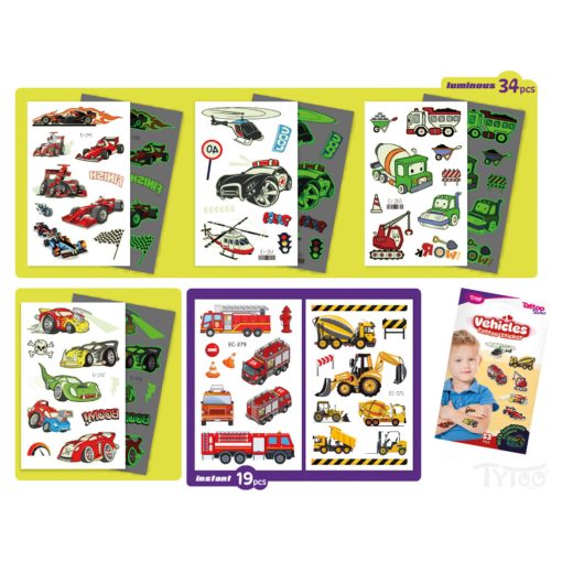 Járművek tetoválás matrica szett - 53 db / csomag