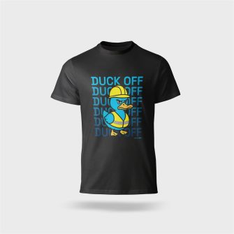 Póló kereknyakú Duck Off felirattal, 100% pamut 190g/m2, fekete