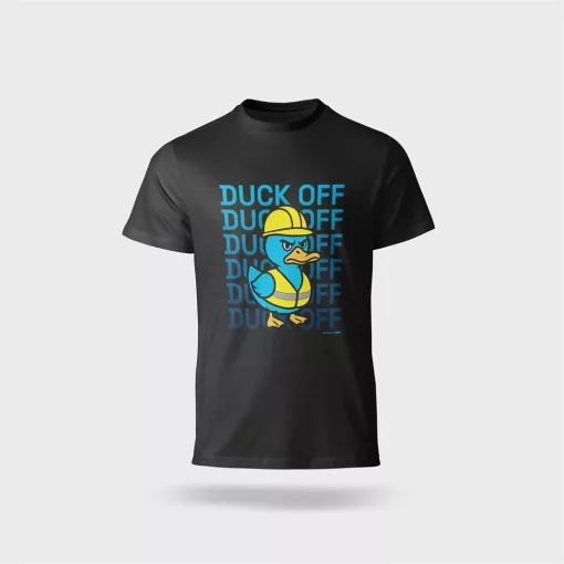 Póló kereknyakú Duck Off felirattal, 100% pamut 190g/m2, fekete, 2XL