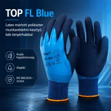 Kesztyű latex mártott poliészter gumírozott mandzsetta TOP FL, kék, 10
