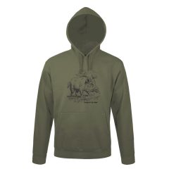   Kapucnis pulóver (vaddisznó mintával) 50% pamut 50% poliészter, military green, M