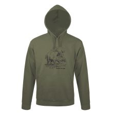 Kapucnis pulóver (vaddisznó mintával) 50% pamut 50% poliészter, military green, XL