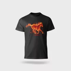  Póló kereknyakú Lángoló mintával, 100% pamut 190g/m2, fekete, S
