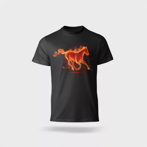 Póló kereknyakú Lángoló mintával, 100% pamut 190g/m2, fekete, S
