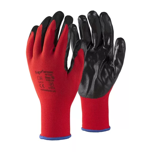 Védőkesztyű mechanic nitril red poliészter mártással TOP, piros/fekete, 8
