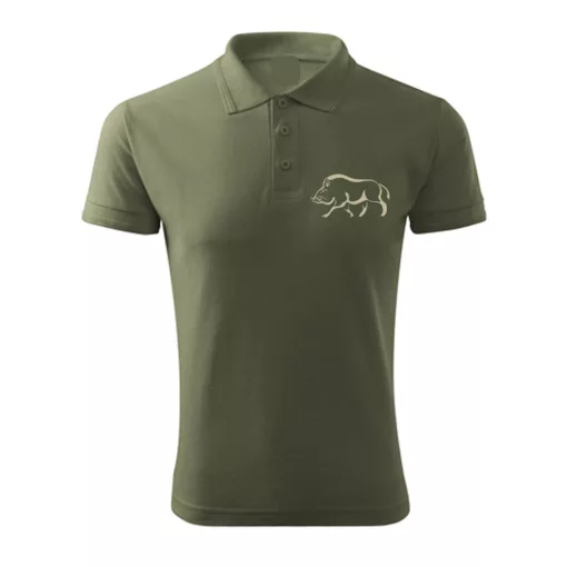 Vadász póló (vaddisznó hímzéssel) galléros TOP, khaki, 4XL