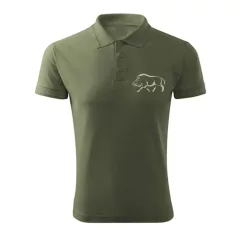   Vadász póló (vaddisznó hímzéssel) galléros TOP, khaki, S