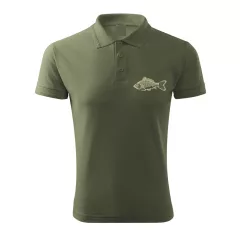Vadász póló (ponty hímzéssel) galléros TOP, khaki, S
