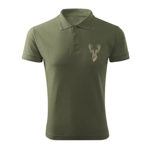 Vadász póló (szarvas hímzéssel) galléros TOP, khaki, XL