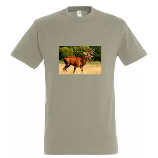Póló (szarvas fotóval) kereknyakú (100%pamut 190gr/m2) TOP, khaki, 2XL