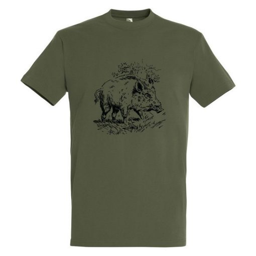 Póló (vaddisznó mintával) kereknyakú (100%pamut 190 g/m2) TOP, katonai szín, 2XL