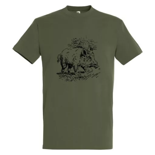 Póló (vaddisznó mintával) kereknyakú (100%pamut 190 g/m2) TOP, katonai szín, 3XL