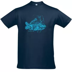   Póló (ponty mintával) kereknyakú (100%pamut 190gr/m2) TOP, sötétkék, S