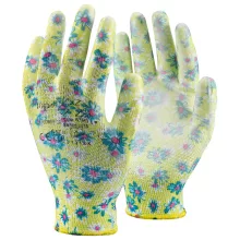 Védőkesztyű mártott poliészter TOP PU FLOWER GR, zöld alma, XL