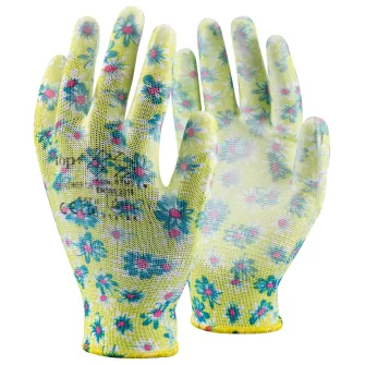 TOP PU FLOWER PU mártott védőkesztyű, gumírozott mandzsetta, virág mintás