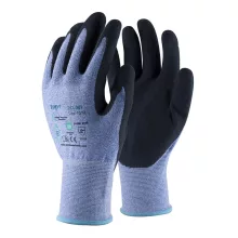 Védőkesztyű TOP RCL001 PE+spandex, habosított érdesített latex mártás, kék/fekete, 10