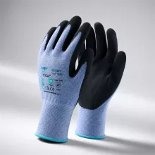 Védőkesztyű TOP RCL001 PE+spandex, habosított érdesített latex mártás, kék/fekete, 11