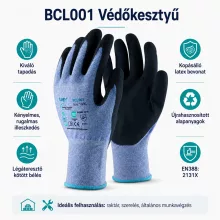 Védőkesztyű TOP RCL001 PE+spandex, habosított érdesített latex mártás, kék/fekete, 9