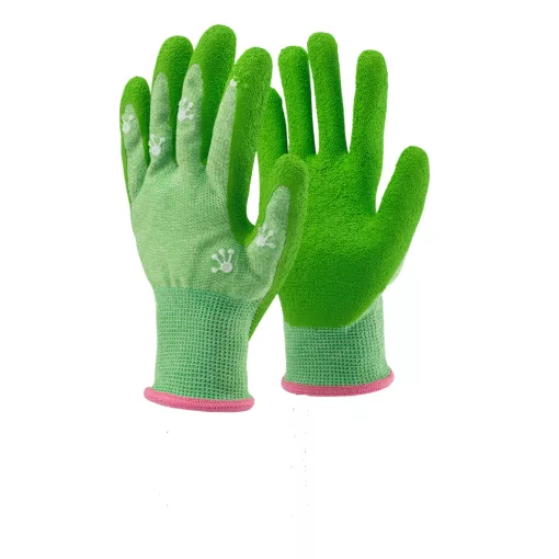 Kesztyű gyerek TOP SMILEY latex mártás, gumírozott mandzsetta, zöld, XS
