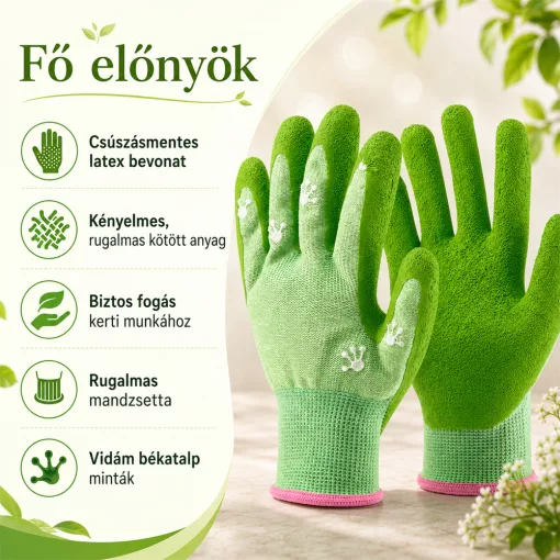 Kesztyű gyerek TOP SMILEY latex mártás, gumírozott mandzsetta, zöld, XS