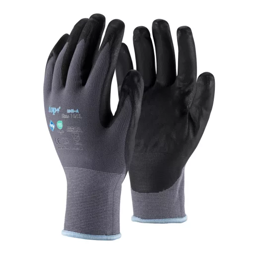 Védőkesztyű TOP SNS-A, nylon és spandex alapanyag, nitril hab mártott, szürke/fekete, 11