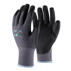   Védőkesztyű TOP SNS-A, nylon és spandex alapanyag, nitril hab mártott, szürke/fekete, 9