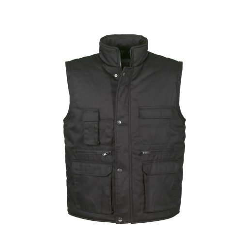 TOP VEST BASIC bélelt mellény, 80% poliészter, 20% pamut, multifunkciós zsebek, fekete, XL