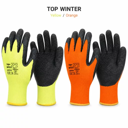 Kesztyű latex mártott kevertszálas TOP WINTER O, narancs/fekete, XL