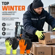 Kesztyű latex mártott kevertszálas TOP WINTER Y, sárga/fekete, XXL