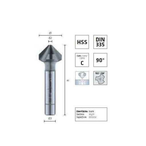 ALPEN Kúpsüllyesztő d1= 6,3 mm HSS, eltolt élű 90°